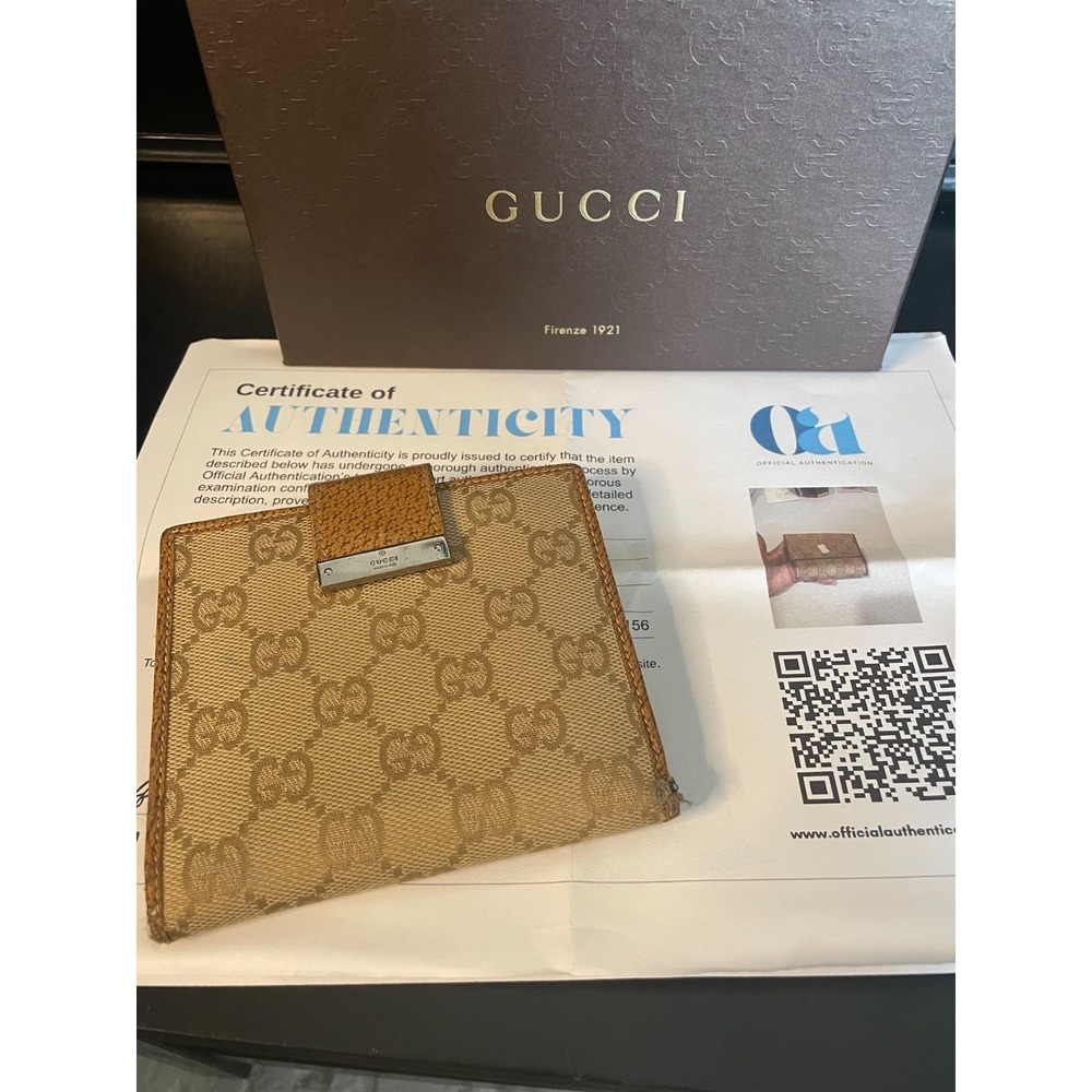 Authentic GUCCI Vintage Brown / Tan Canvas & Leather Bifold Wallet- COA INCLUDED